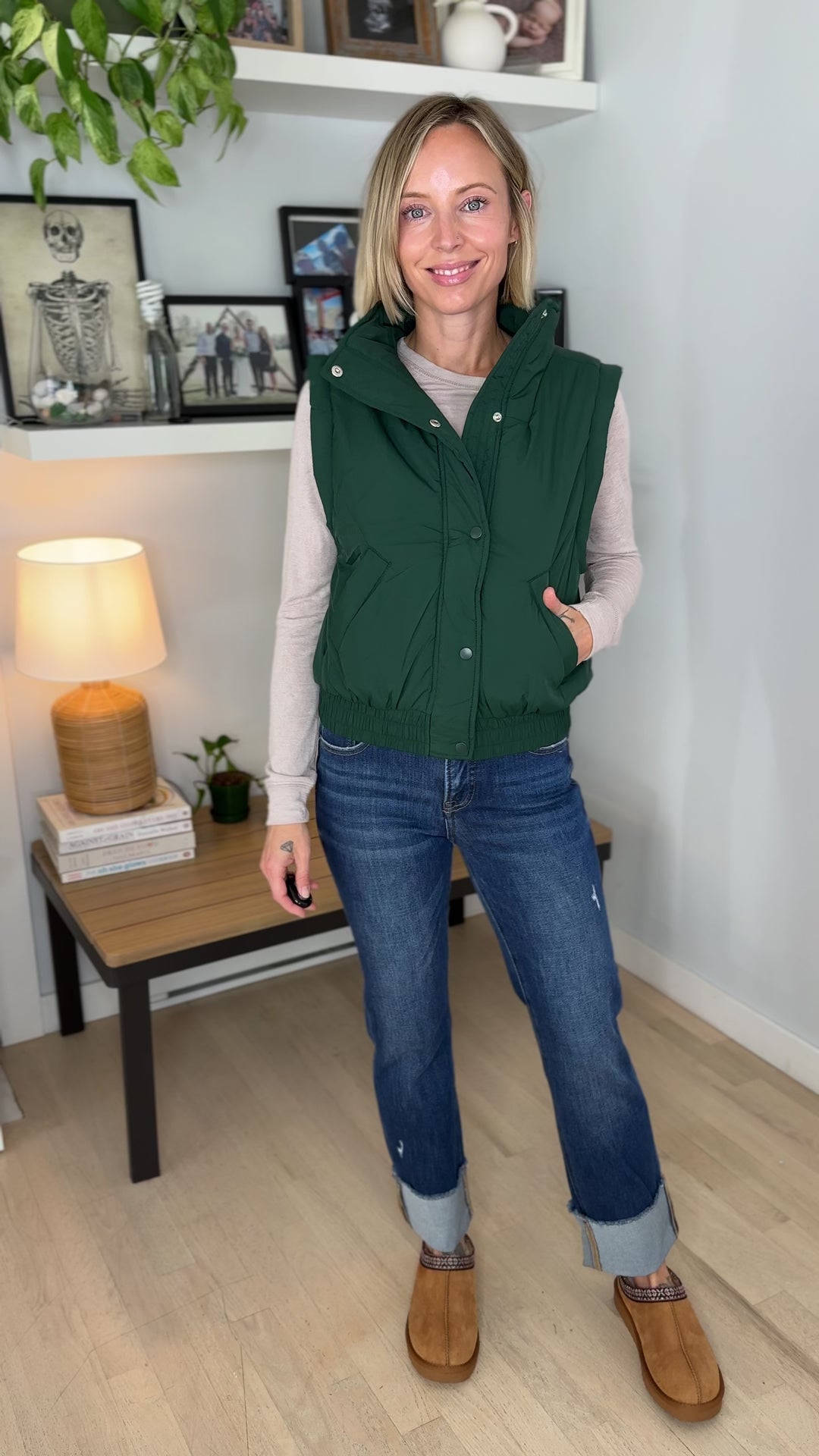Eclipse Mock Neck Puffer Vest- HUNTER GREEN