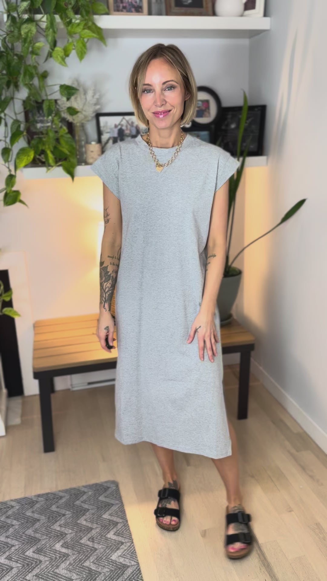 Audrey Stretch Cotton Midi Dress- HEATHER GREY