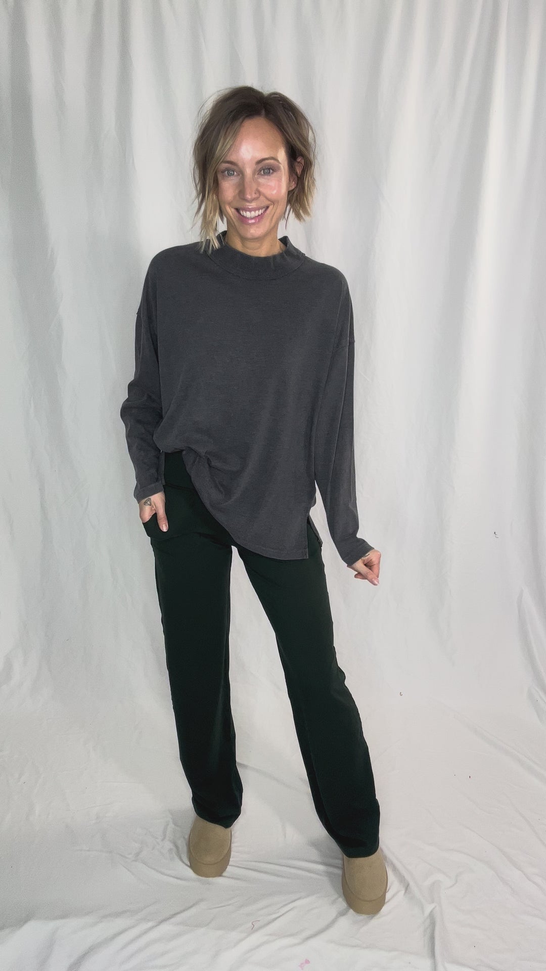 Collete Cotton Blend Mock Neck- BLACK