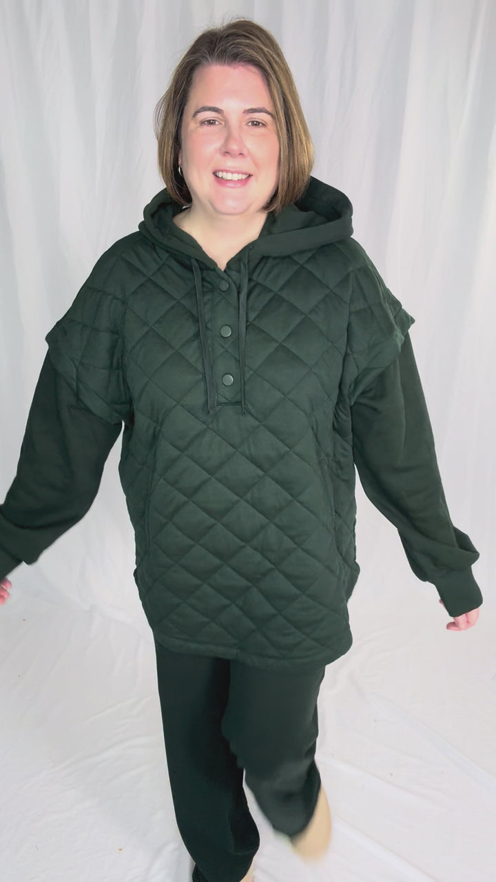 Alpine Escape Quilted Fleece Hoodie Jacket- REGENCY GREEN