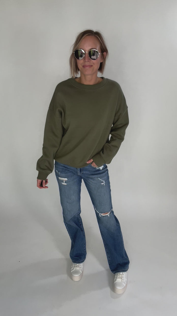 T+G Essential Fleece Sweatshirt- LIGHT OLIVE-FINAL SALE