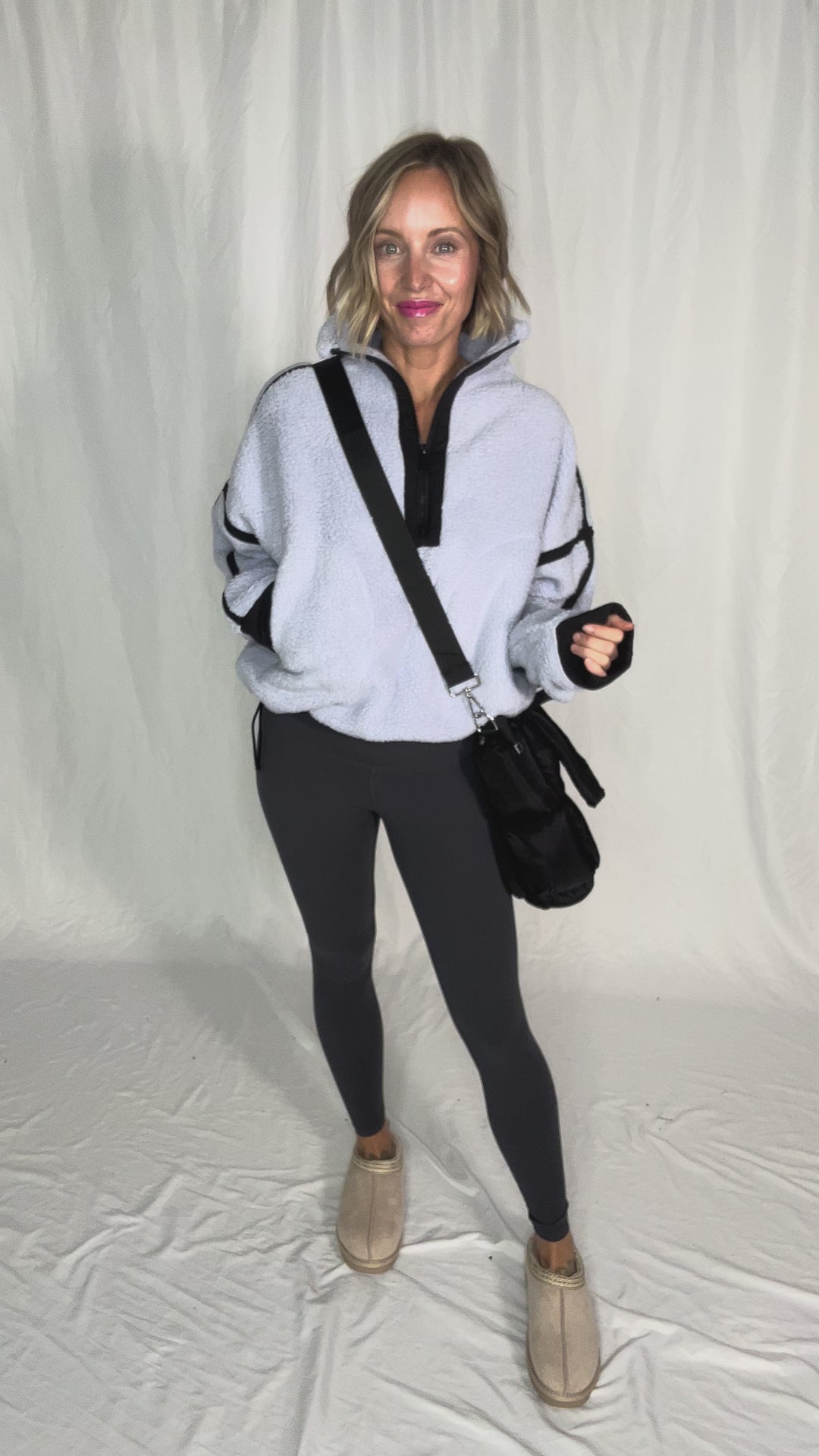 Tundra Mock Neck 1/2 Zip Sherpa Jacket- LAVENDER BLUE/BLACK