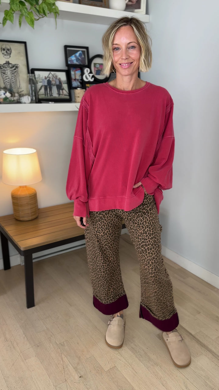 Haven Exposed Seam Pullover- DARK RED