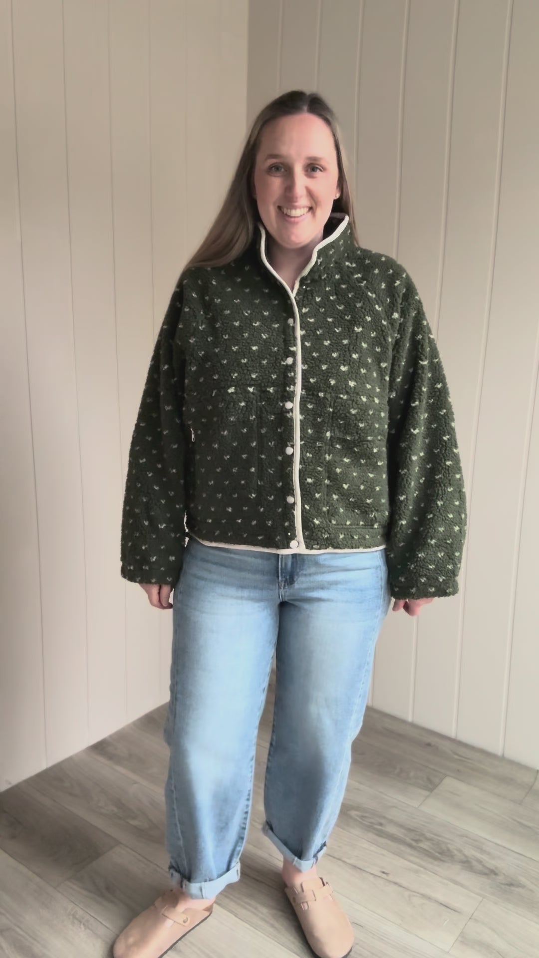 Tia Fleece Jacket- OLIVE/TAUPE