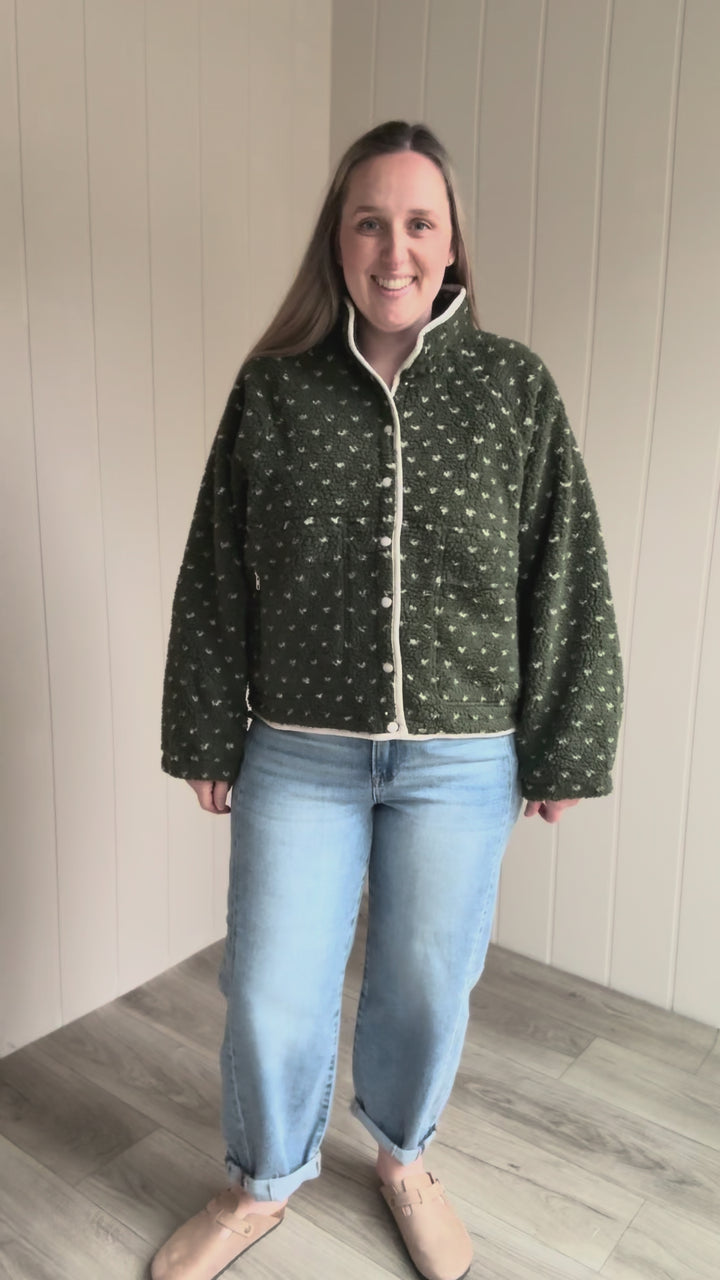 Tia Fleece Jacket- OLIVE/TAUPE