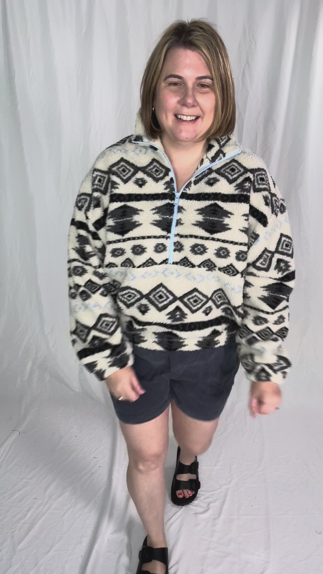 ONLY Janne Geometric Teddy 1/2 Zip- BIRCH