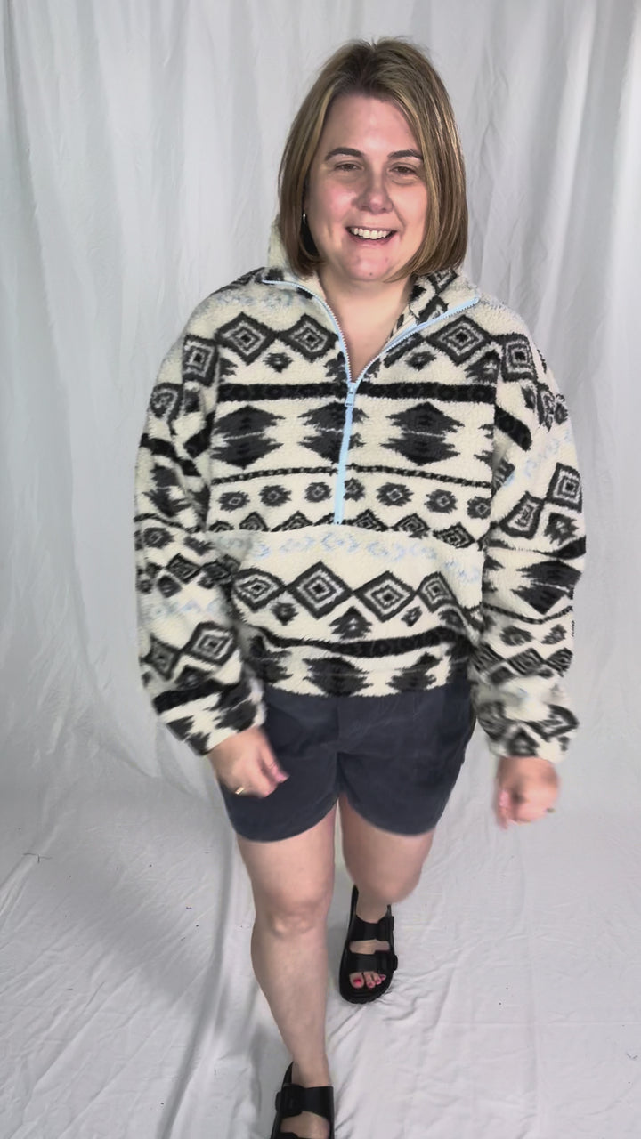 ONLY Janne Geometric Teddy 1/2 Zip- BIRCH