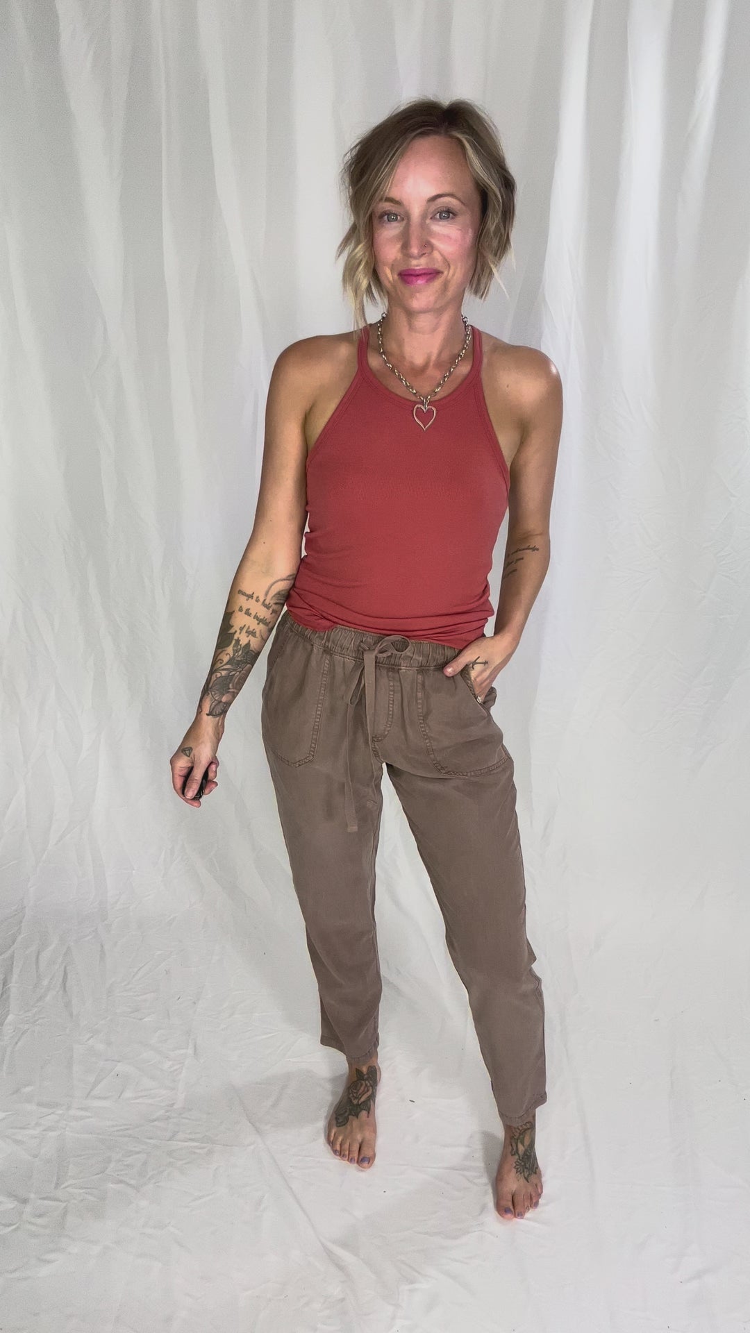 Belly Fitted Rib Knit Halter Cross Tank- BRICK-FINAL SALE