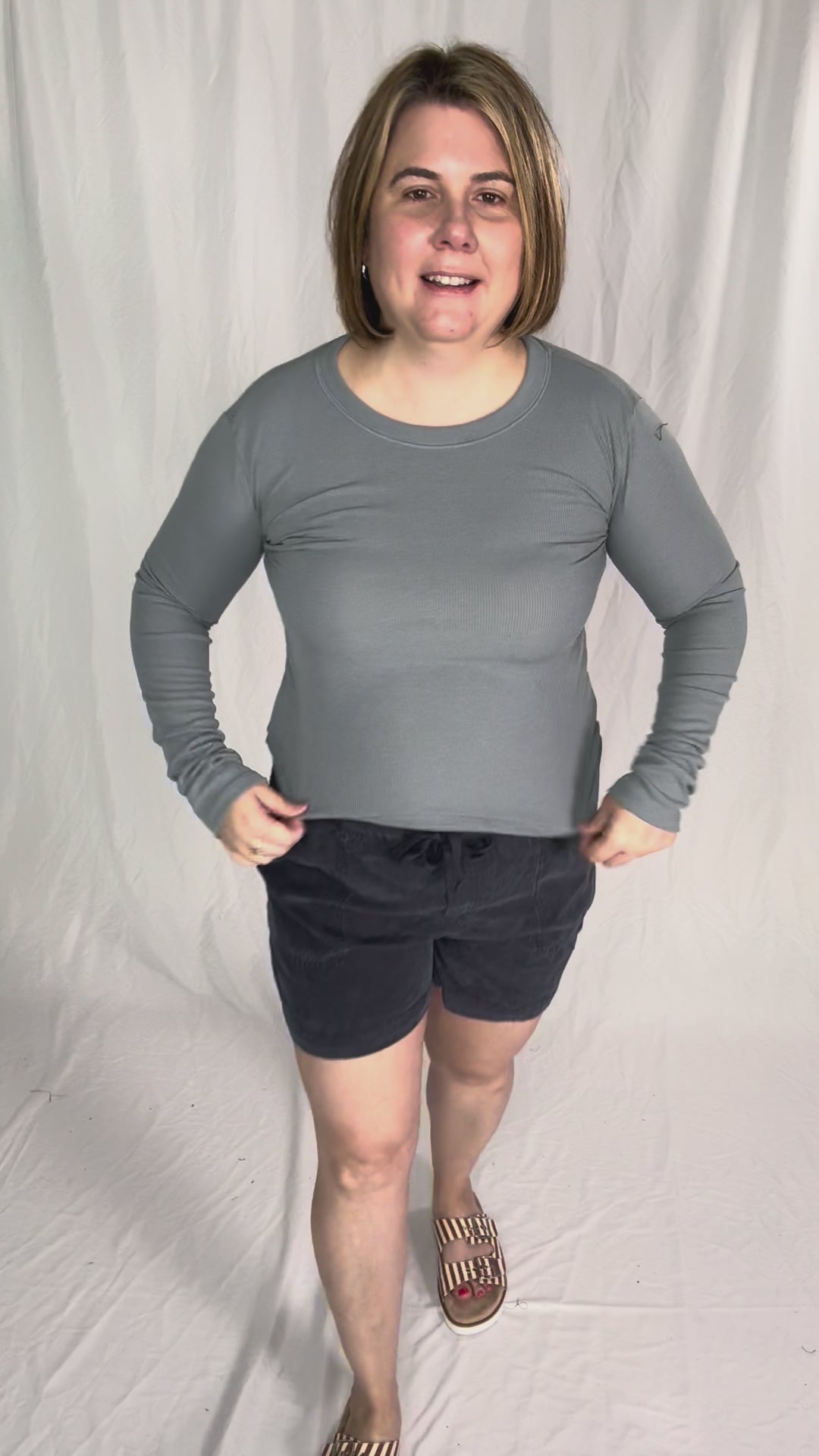 Beth Ribbed Long Sleeve- PEBBLE