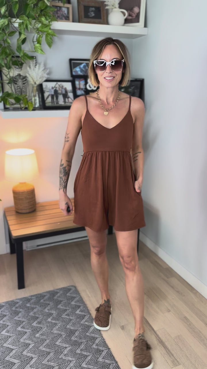 Arianna Ribbed Knit Babydoll Romper- NUTSHELL