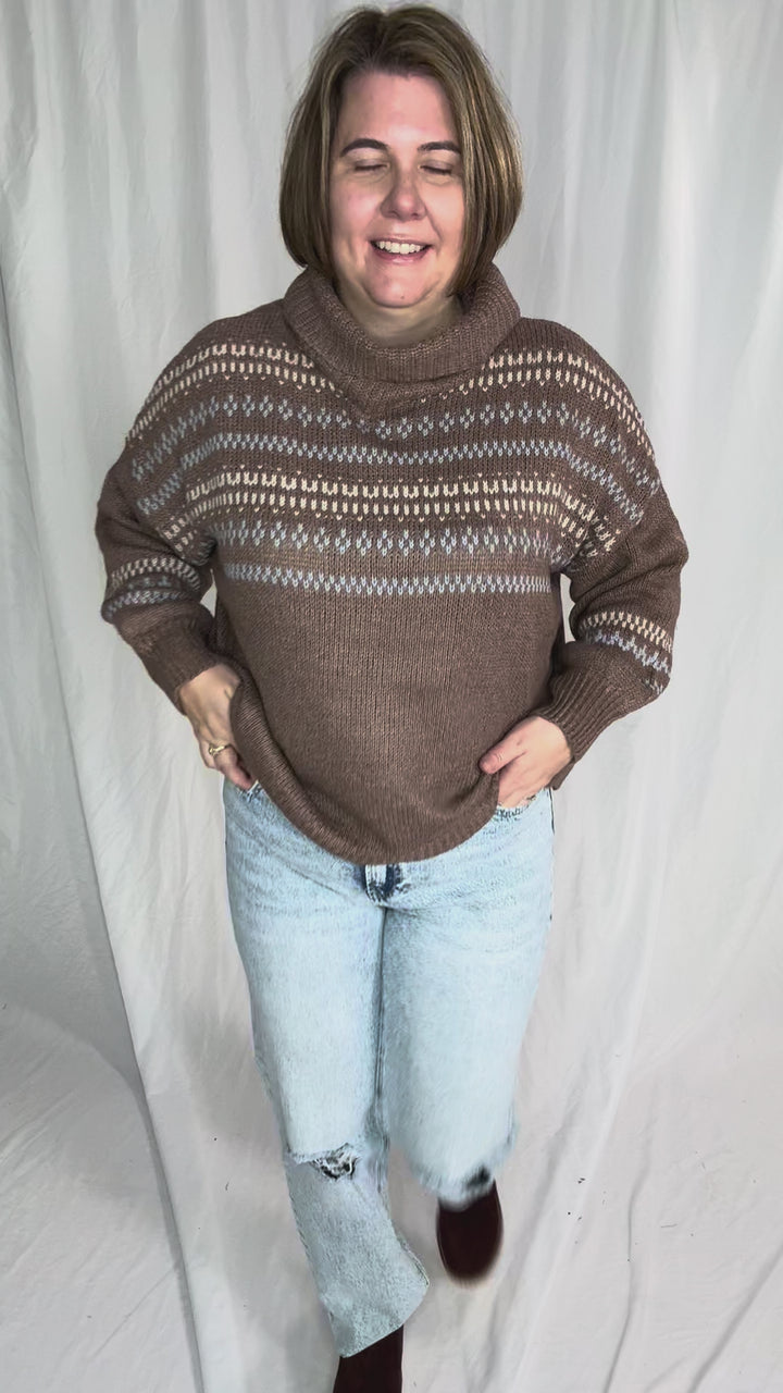 Hollye Cowl Neck Sweater Top- BROWN