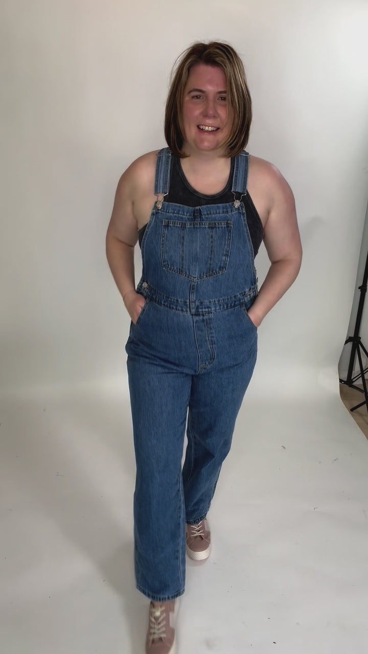 Charis Classic Denim Straight Leg Overalls- MEDIUM WASH-FINAL SALE