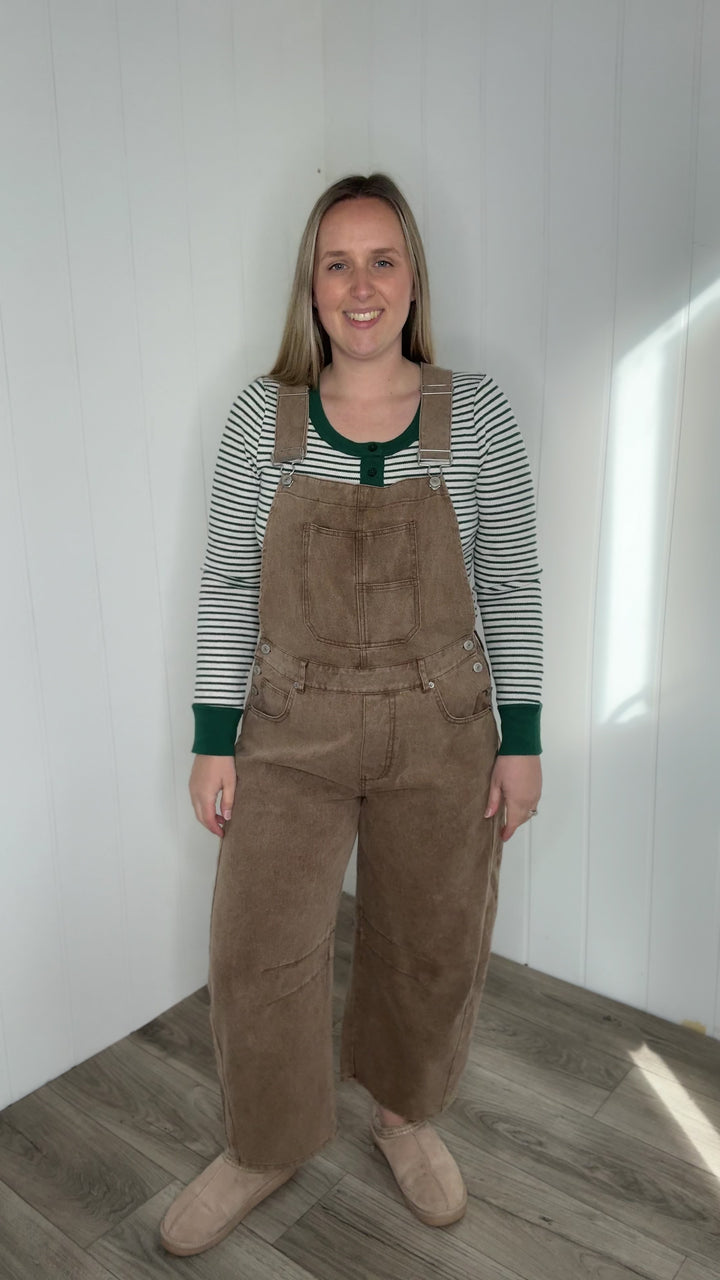 Marie Mineral Washed Barrel Overalls- MOCHA MOUSSE