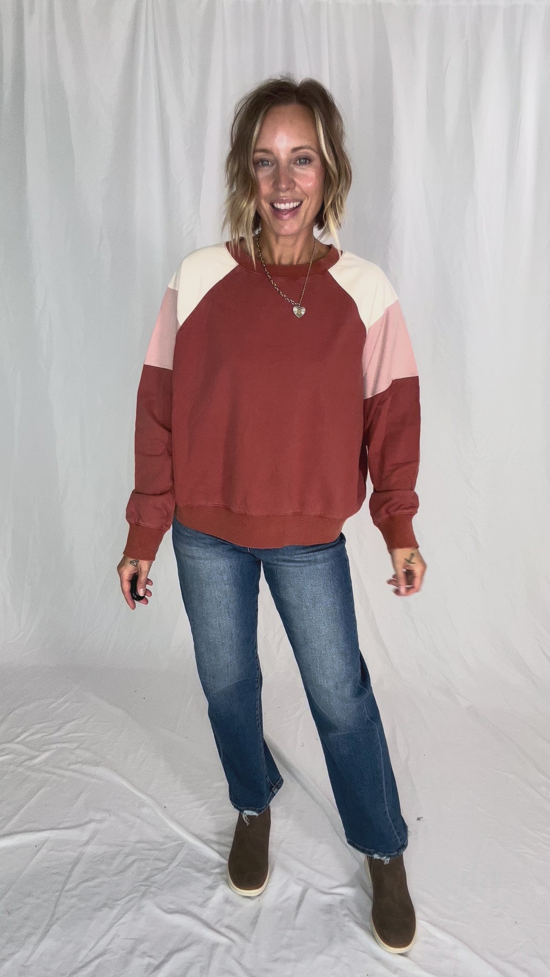Roxanne Crewneck Pullover- WASHED BRICK