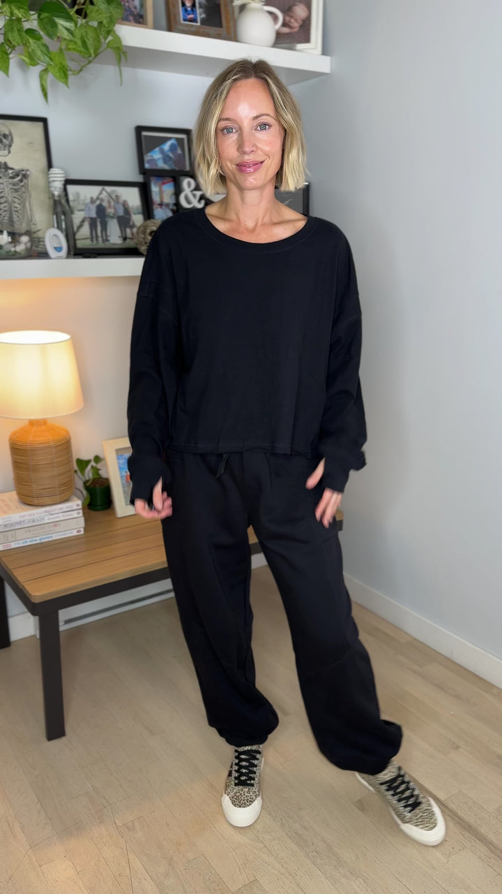 Tilley Cotton Slub Open Back Long Sleeve- BLACK