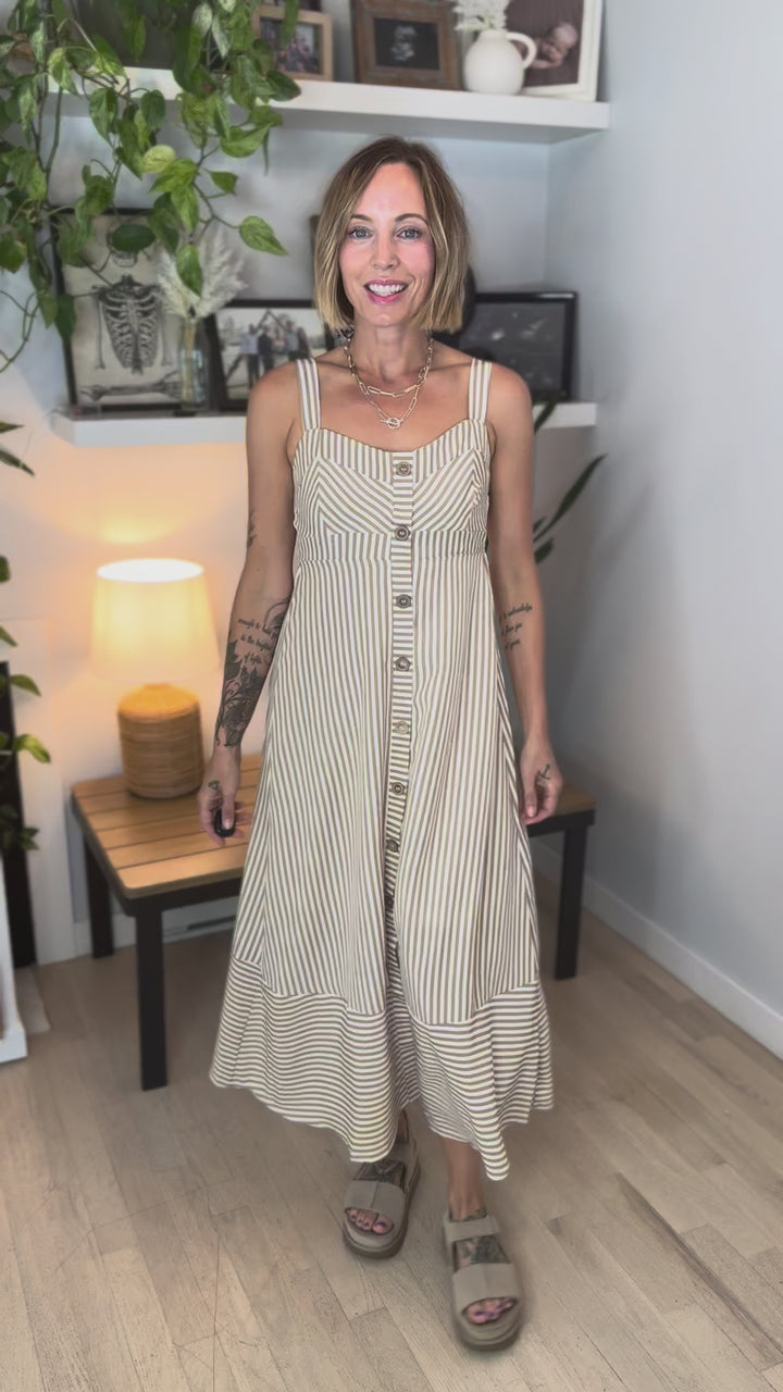 Magnolia Button Down Midi Dress- KHAKI