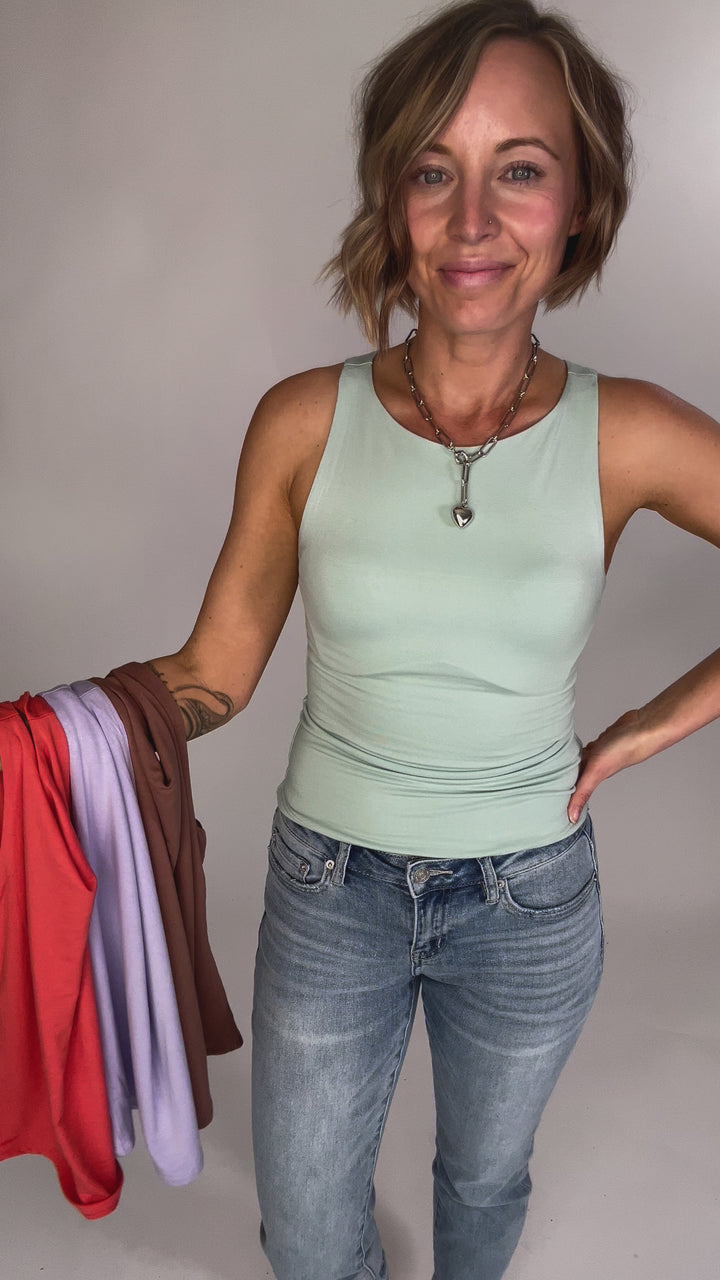 Ingrid Double Lined Boat Neck Knit Tank- GRAPEFRUIT-FINAL SALE