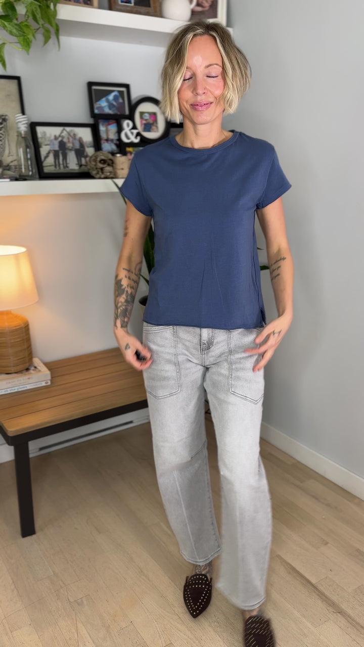 Mono B Scottie Pima Cotton Cap Sleeve T Shirt- OCEAN