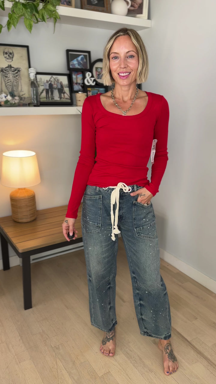Mono B Linley Micro Ribbed Long Sleeve- SMITTEN CHERRY