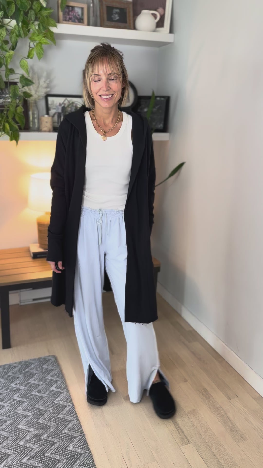 MONO B Whistler Longline Hoodie Cardigan- BLACK