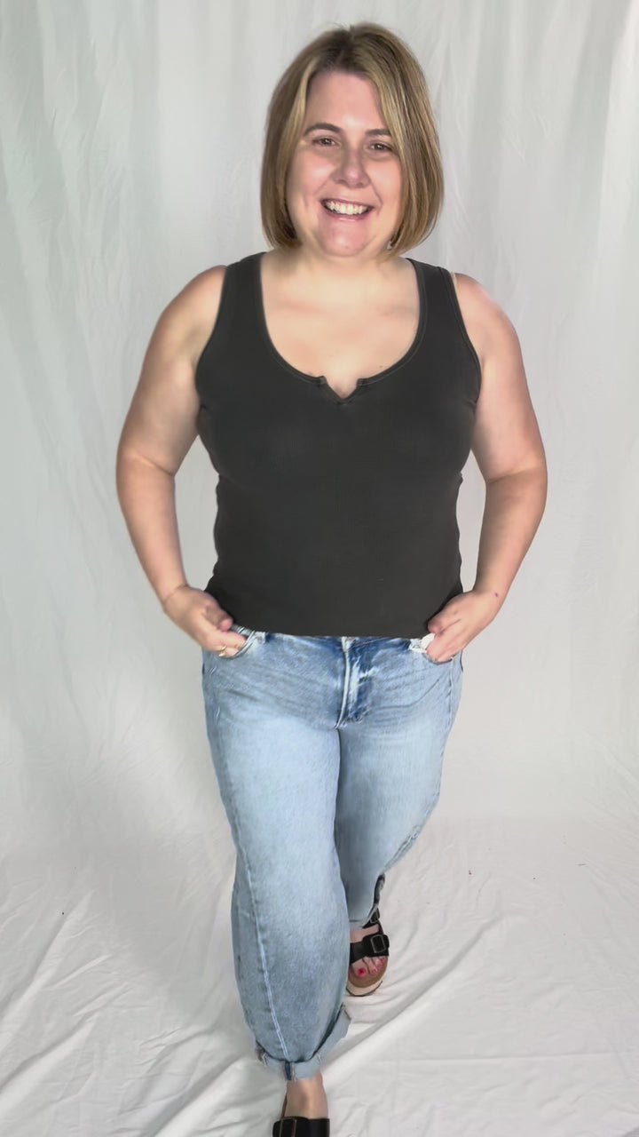 Jennifer Classic Ribbed Basic Tank Top- CHARCOAL