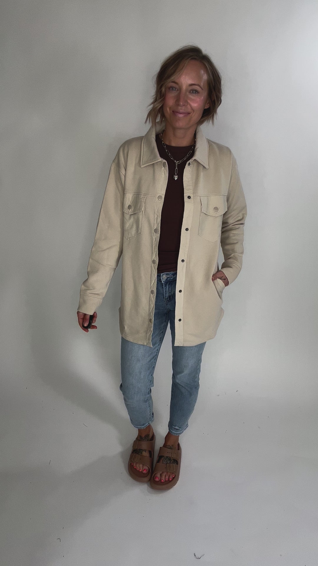 MONO B Valerie Snap on Shacket- NATURAL-FINAL SALE