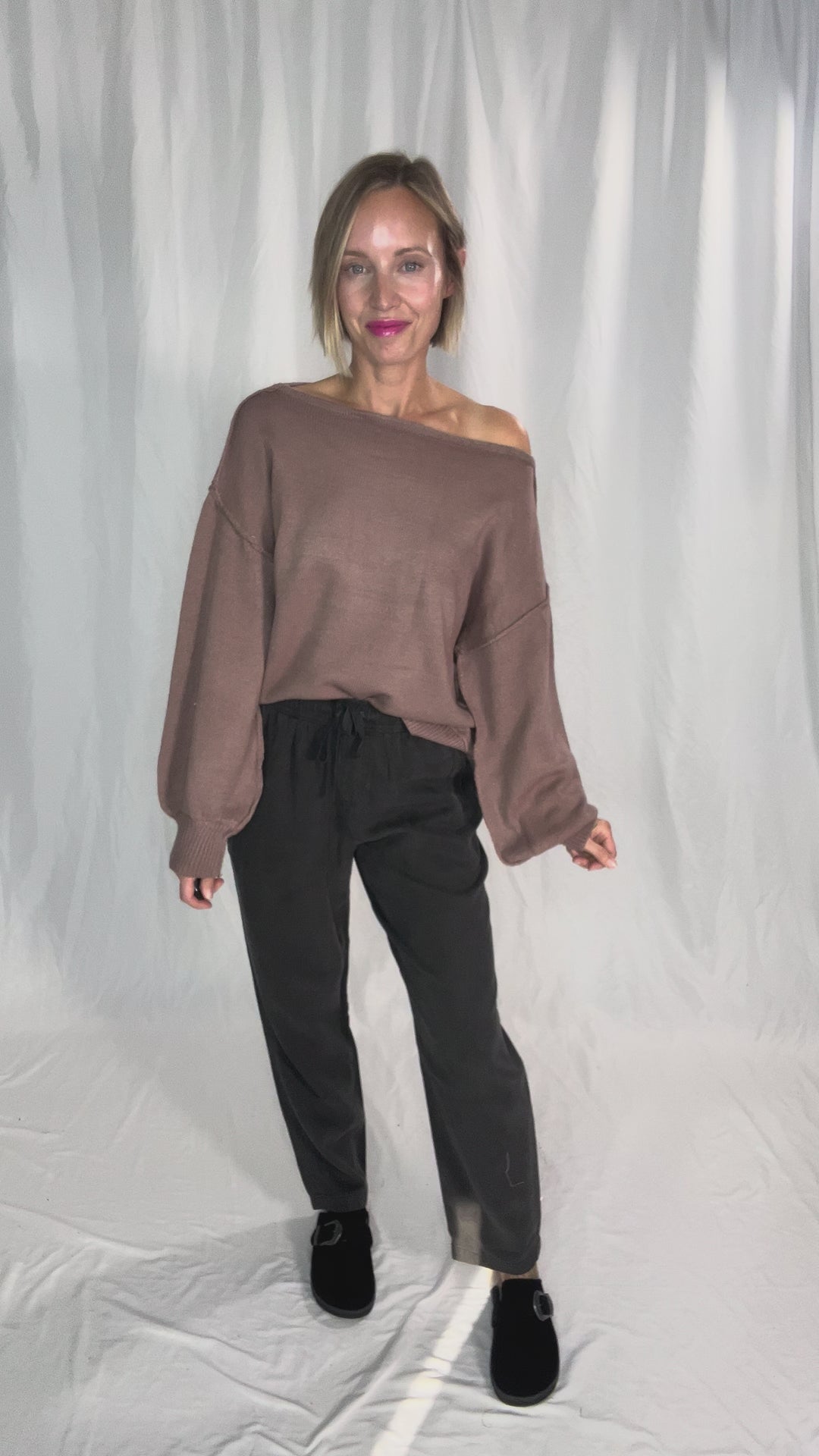 Seattle Boat Neck Sweater- MELANGE BROWN