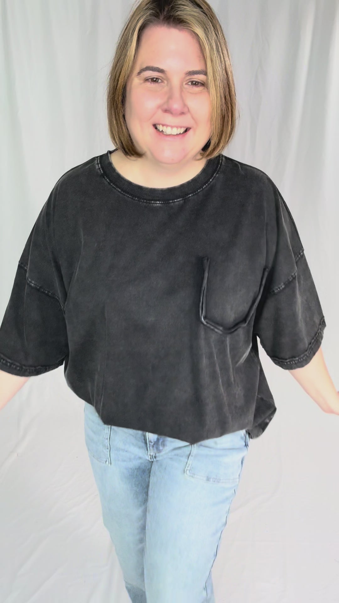 Brandi Mineral Wash Tunic Tee- BLACK