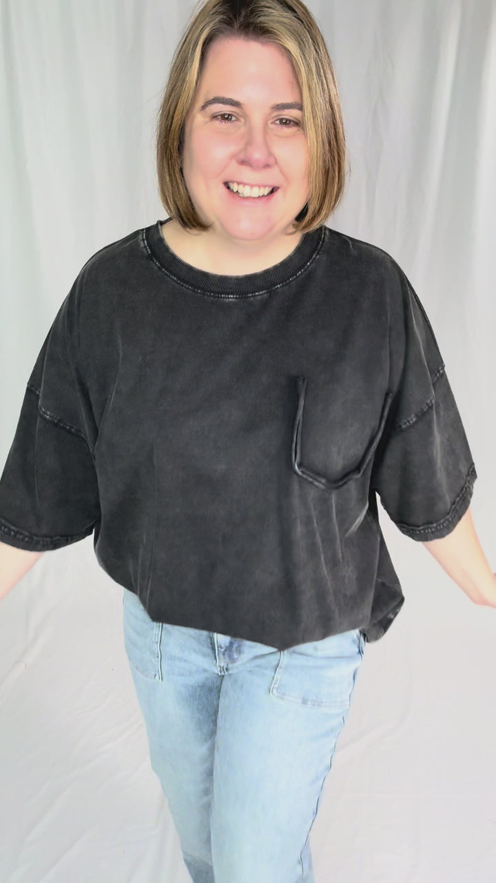 Brandi Mineral Wash Tunic Tee- BLACK
