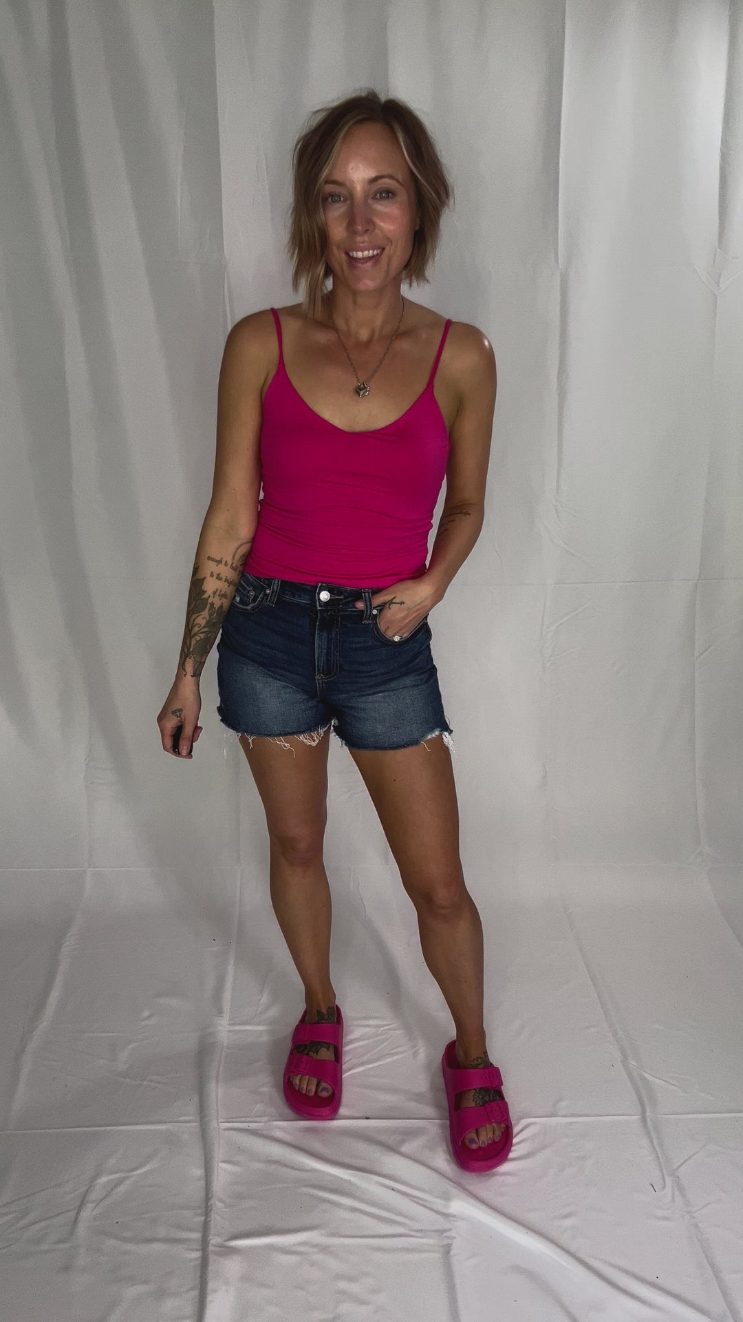Katina High Rise Distressed Hem Denim Shorts- DARK WASH-FINAL SALE