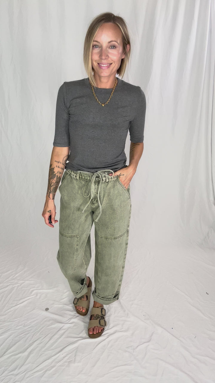 Emma Ultra Soft Classic Ribbed Crewneck 1/2 Sleeve- HEATHER GREY