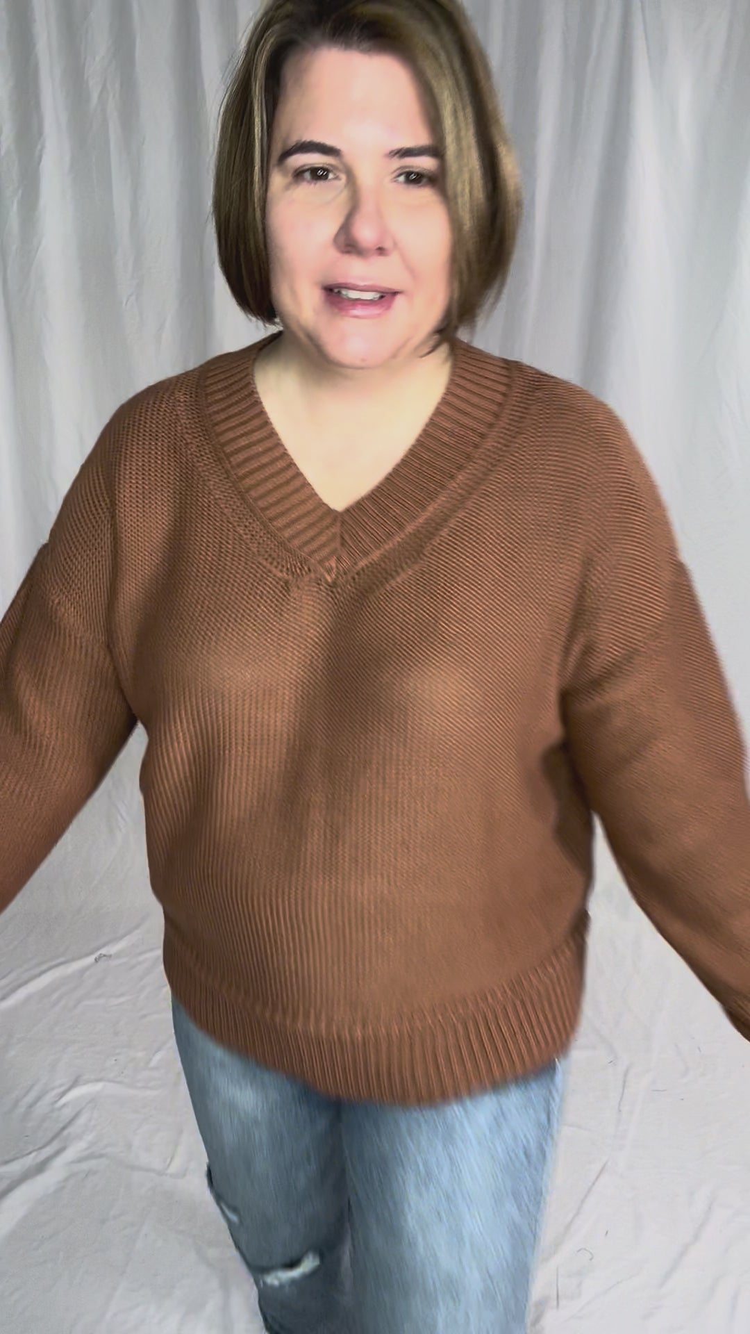 Vienna V-Neck Sweater- CLAY