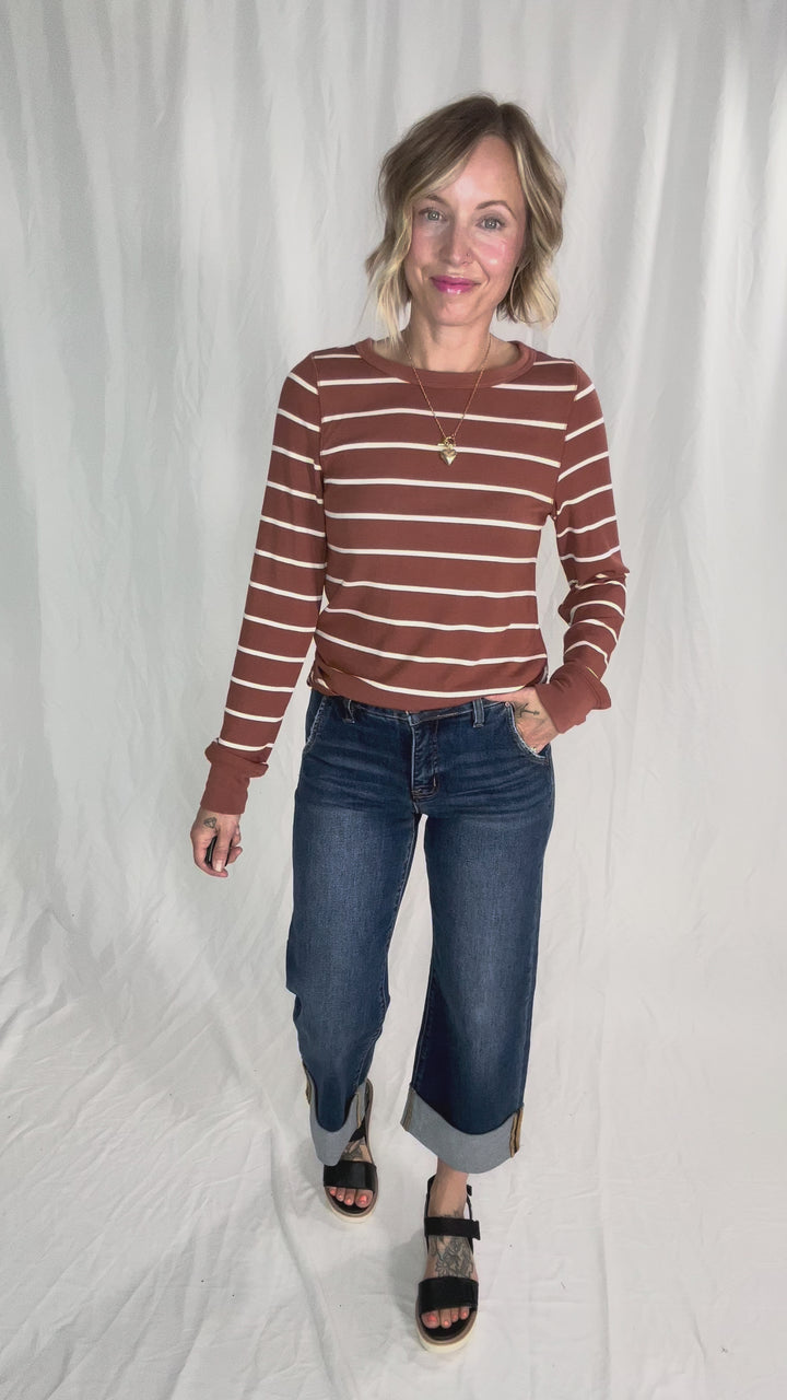 THREAD & SUPPLY Stacy Long Sleeve- BROWN WHITE