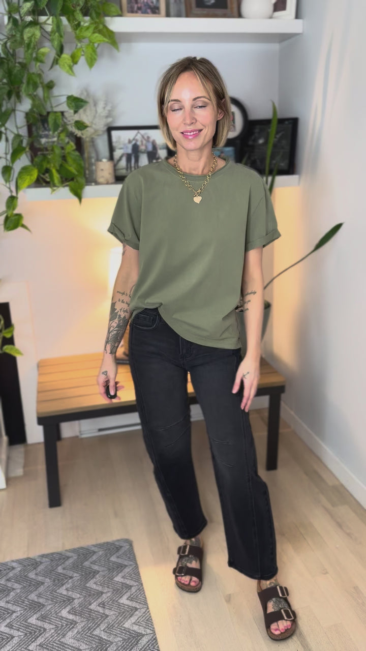 Tali Soft Cotton Blend Short Sleeve Tee- LIGHT OLIVE