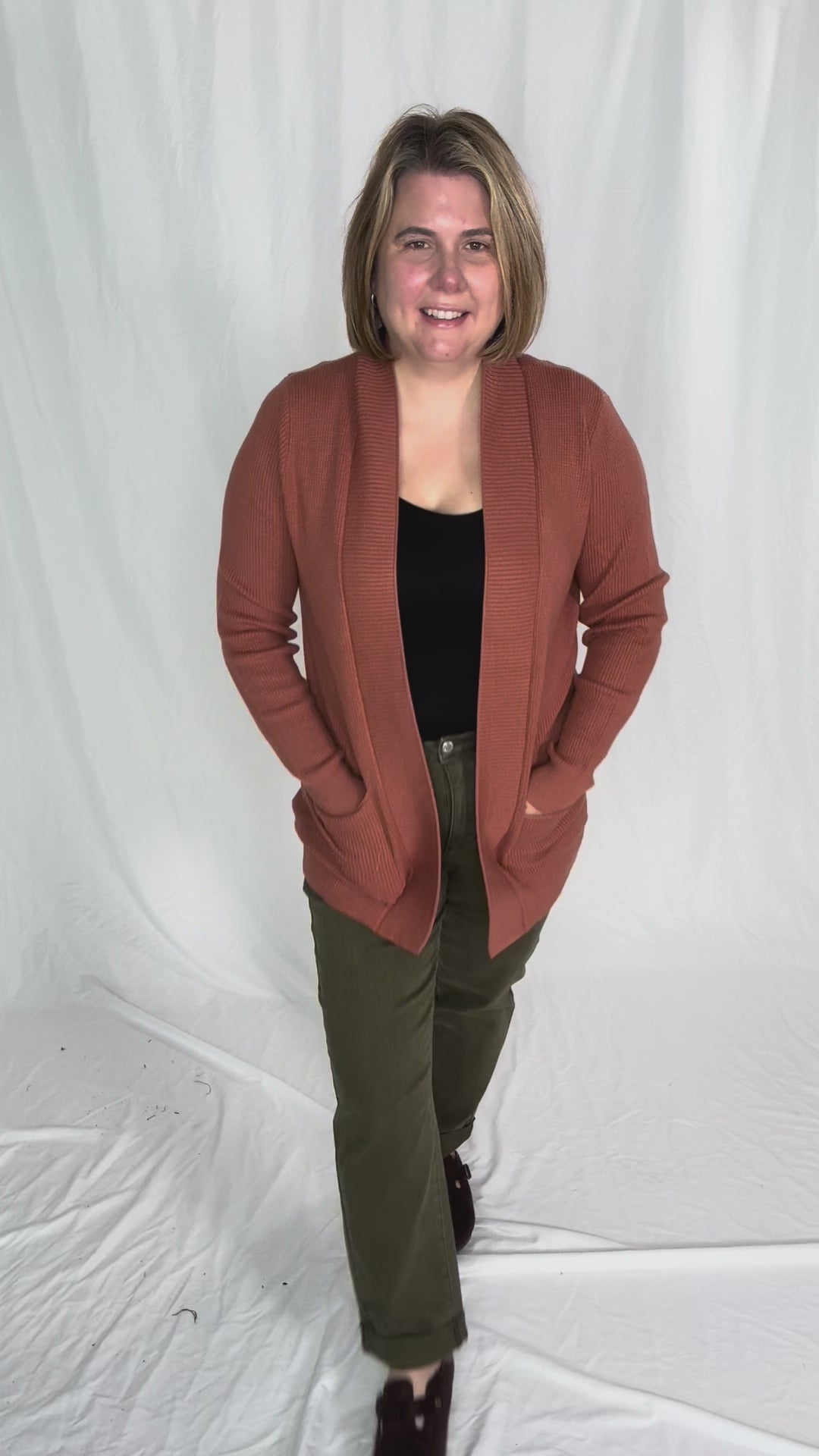 Otto Waffle Knit Cardigan- COPPER