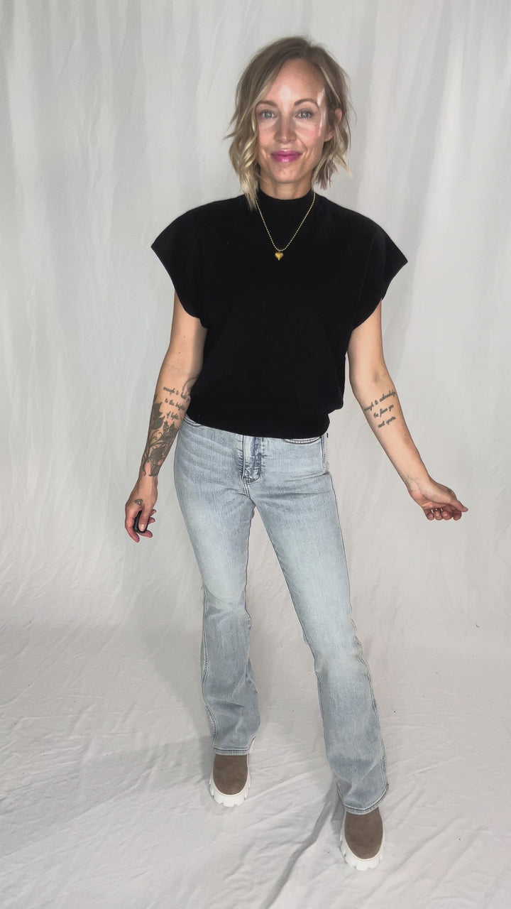 Scarlett Mock Neck Sweater Top- BLACK