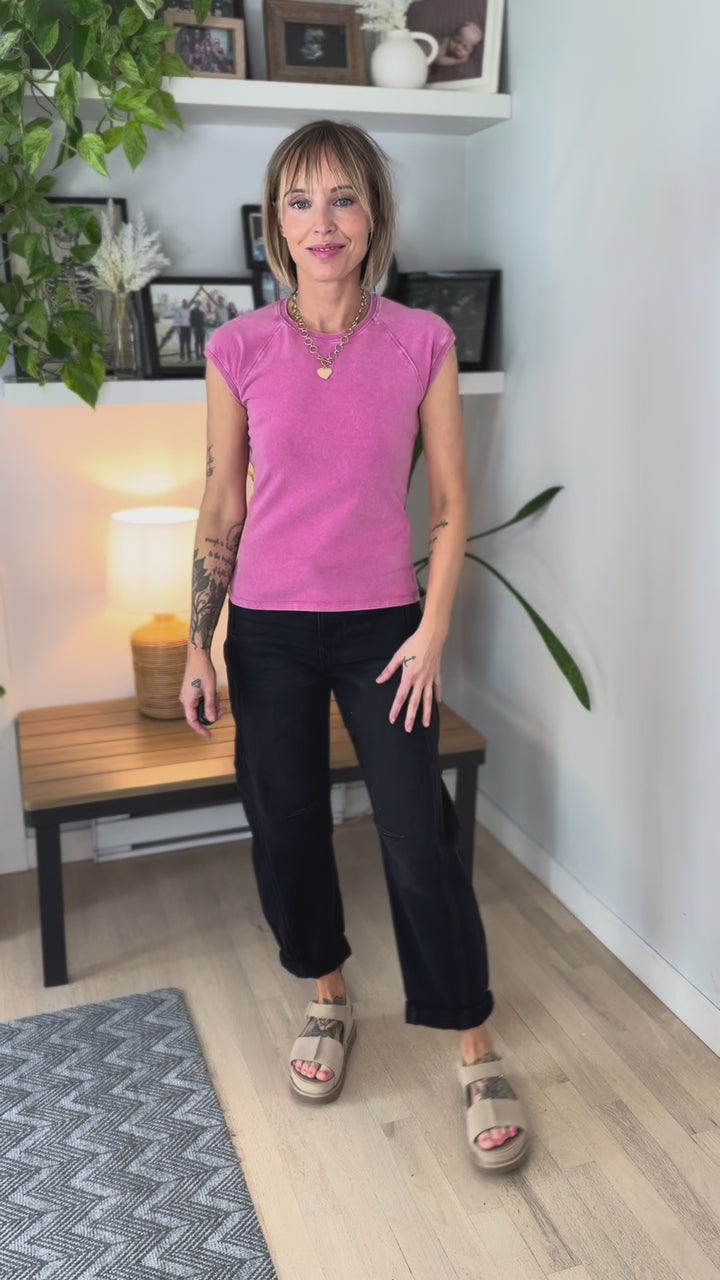 Zayla Washed Stretch Cotton Tee- FUCHSIA-FINAL SALE