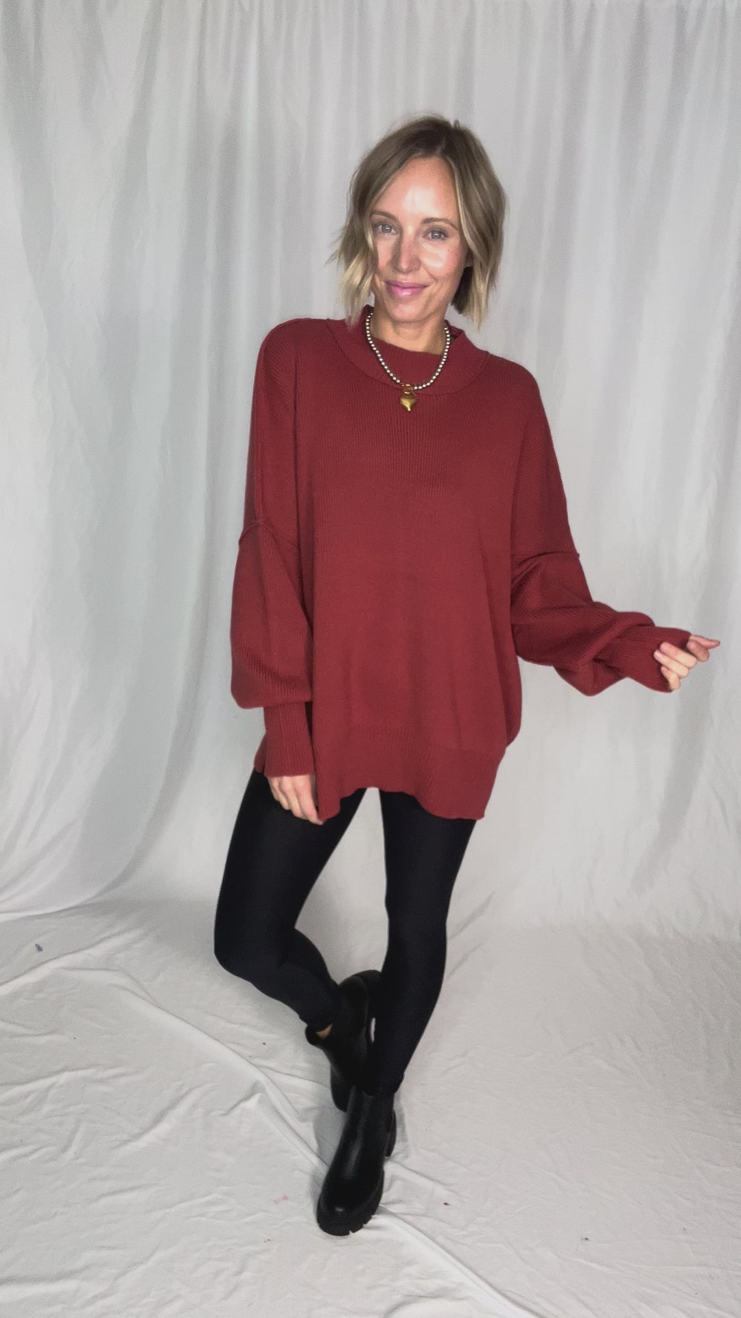 Frosted Pines Oversized Side Slit Sweater- RUST