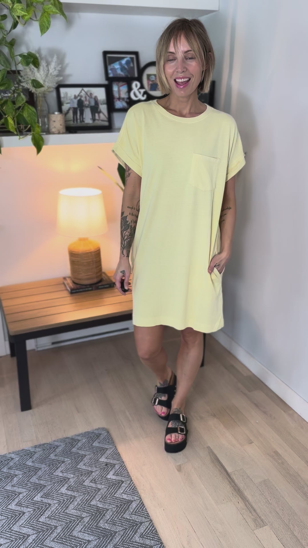 Wilder Washed Cotton T-shirt Dress- PALE YELLOW