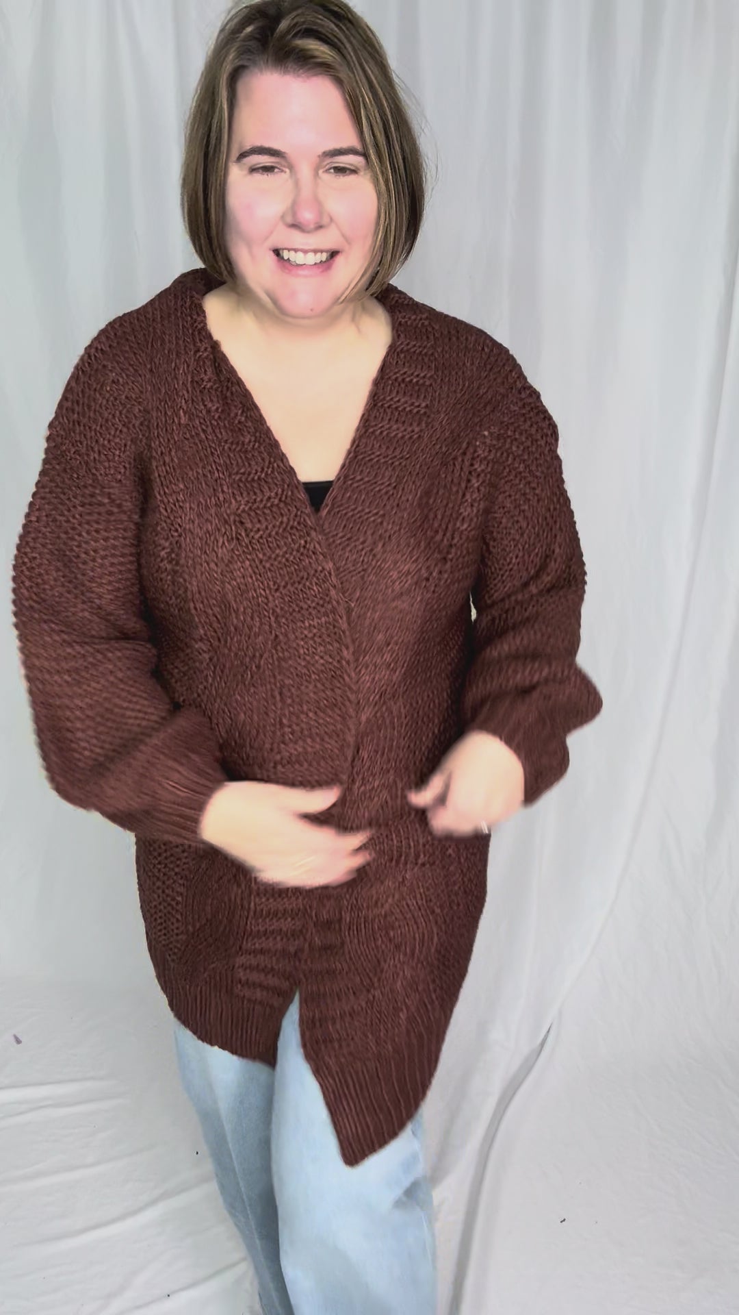Velora Chunky Cable Knit  Cardigan- CHOCOLATE