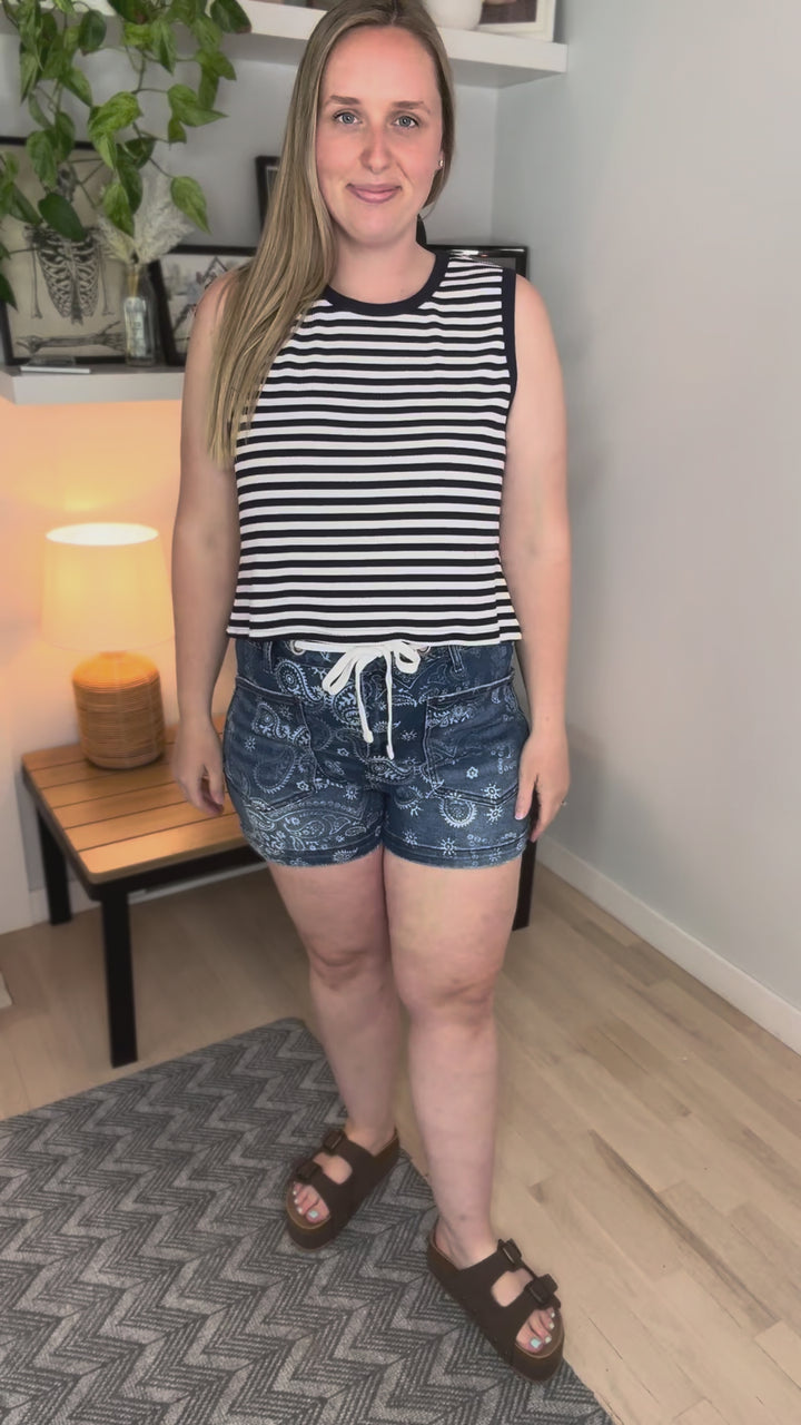 Monroe Ribbed Top- NAVY