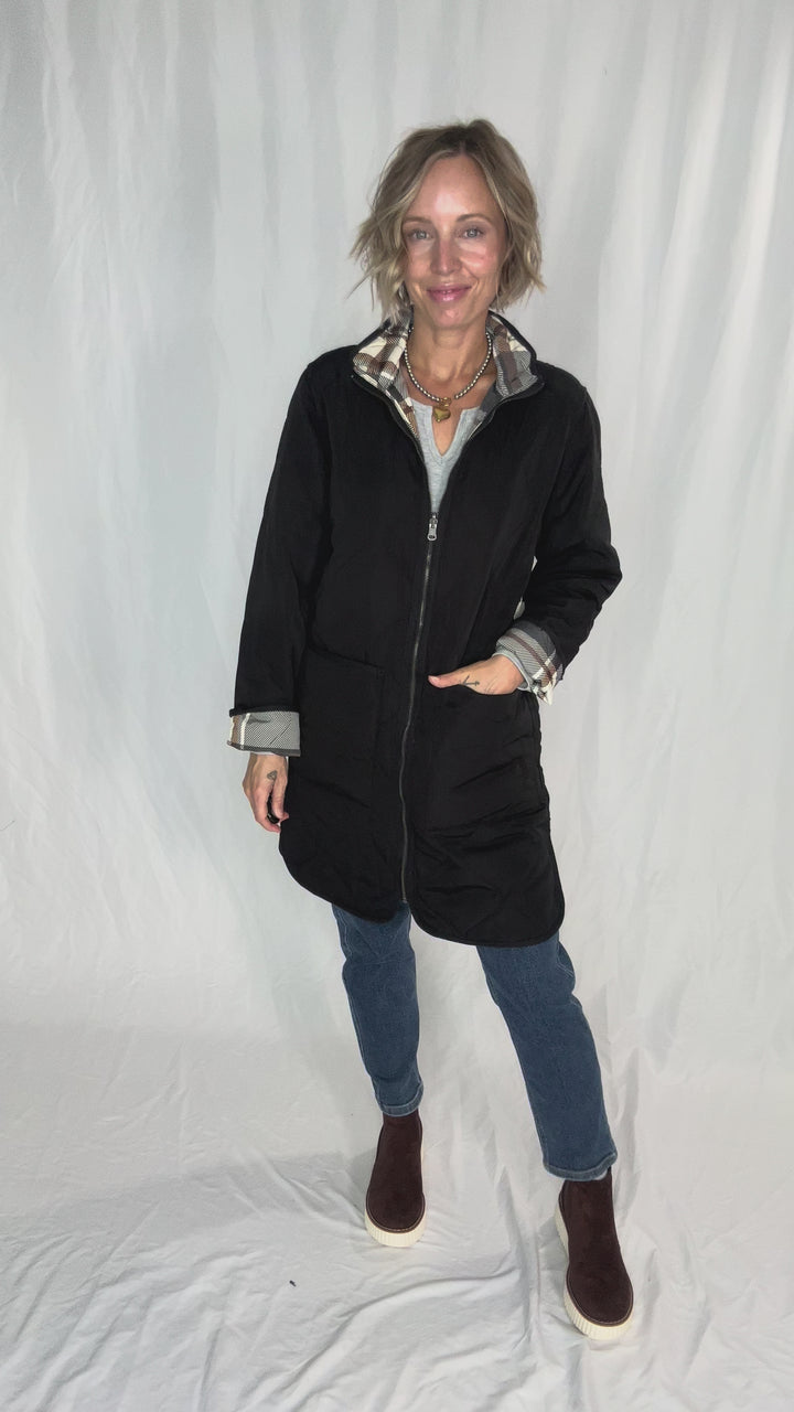 THREAD & SUPPLY Nixie Quilted Reversible Jacket- BLACK/PLAID