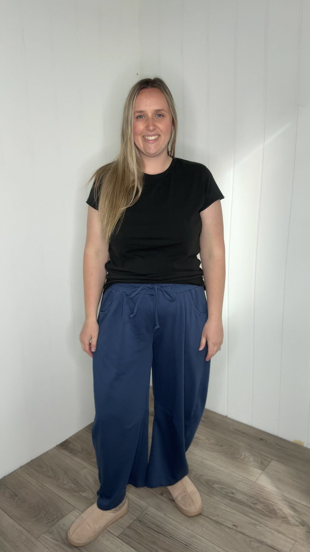 Oakes Cotton Terry Barrel Pant- NAVY