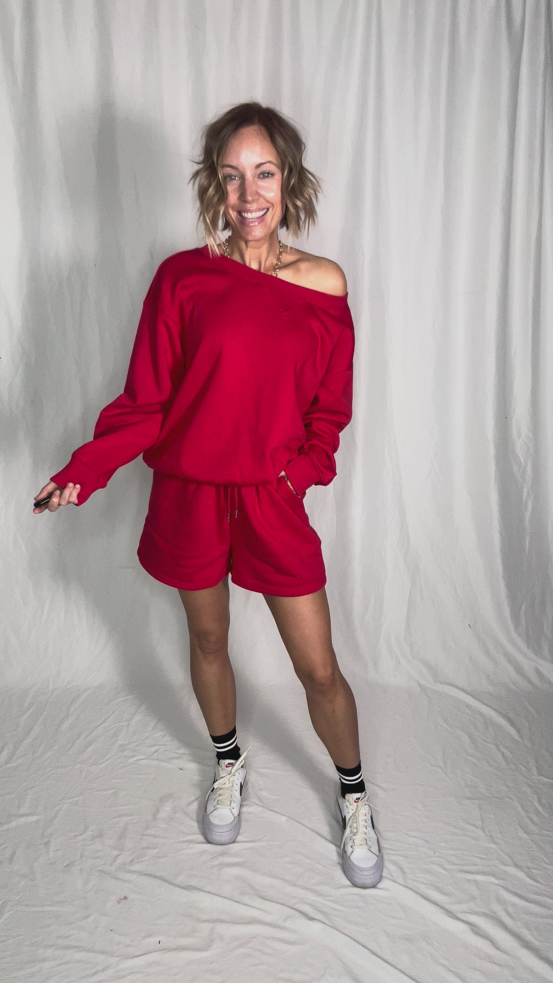 Chill Fleece Shorts Sweat Set- RUBY