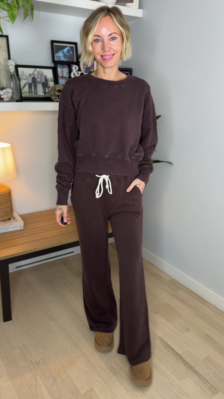 MONO B Sophia Salt Wash Cotton Straight Leg Pants- COFFEE BEAN