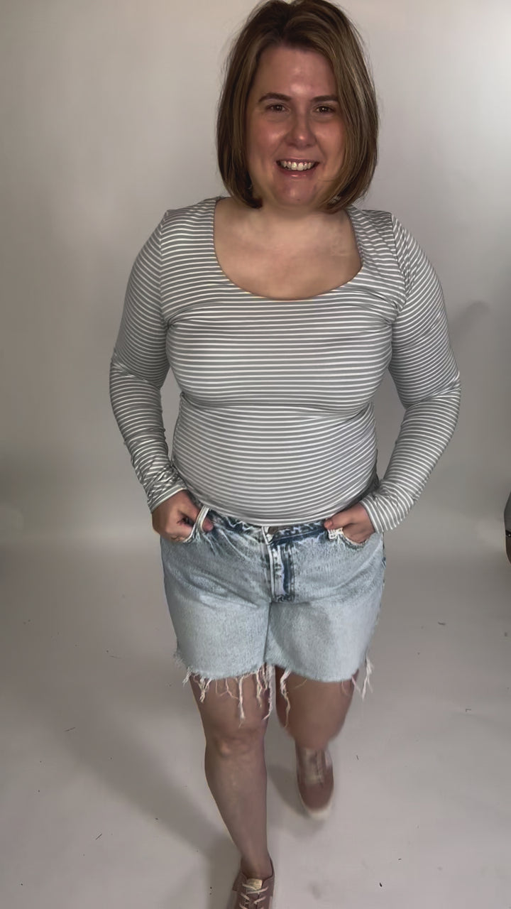 Ria Double Lined Striped Long Sleeve- SLATE BLUE-FINAL SALE