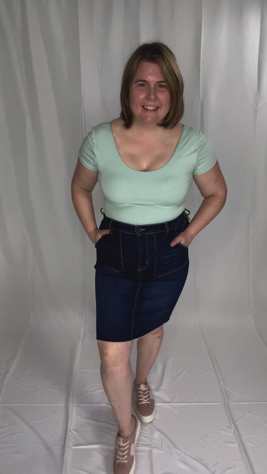 HIDDEN JEANS Mayci Denim Midi Skirt- DARK WASH-FINAL SALE