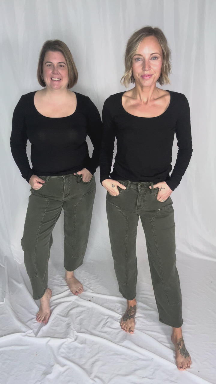 MICA Autumyn High Rise Barrel Jean- DARK FERN