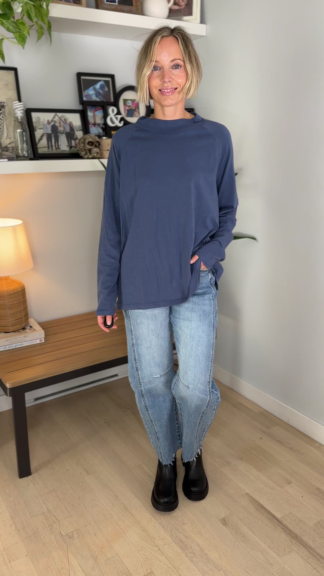 Mono B Scottie Pima Cotton Mockneck Long Sleeve- OCEAN