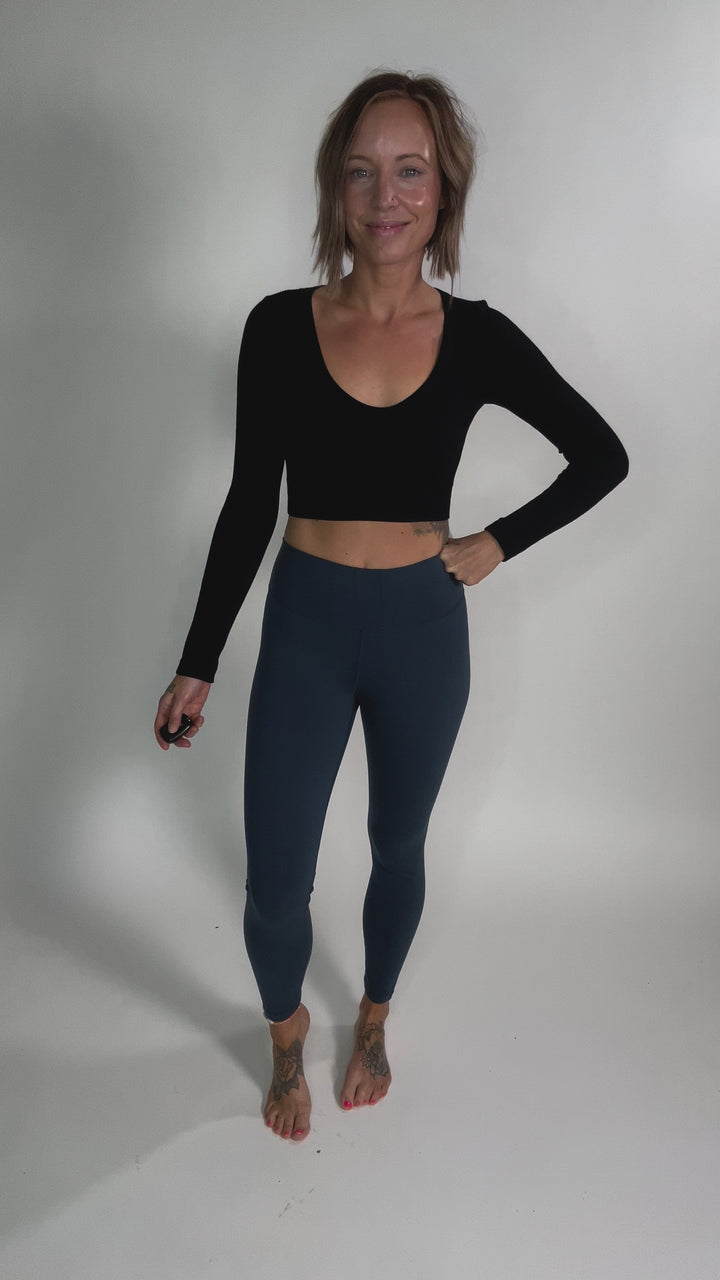 Must Have Seamless Long Sleeve Brami Top- BLACK-FINAL SALE